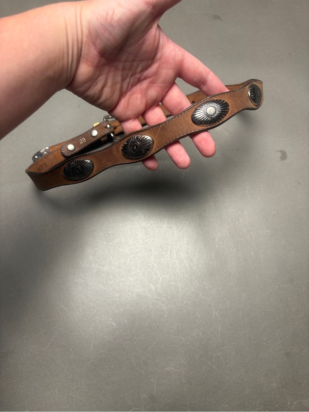 Brown Leather Women's Studded Belt with Concho Accents
